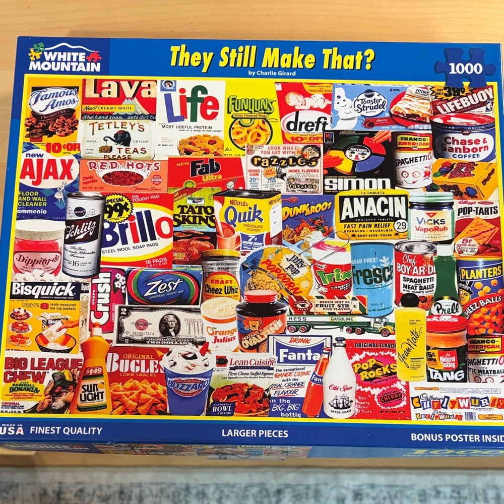 White Mountain Colorful Retro Product Puzzle - 1000 pieces